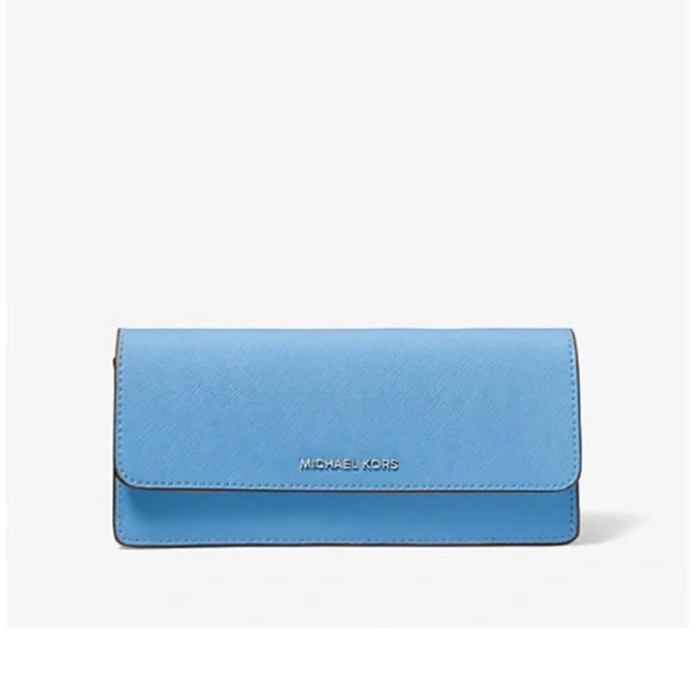 NWT Michael Kors Jet Set Large Flap Wallet Blue Leather 100% authentic